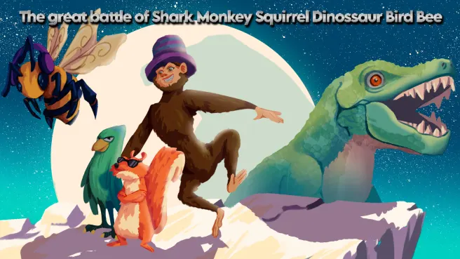 switch《鲨鱼、猴子、松鼠、恐龙、鸟蜂的大战 The great battle of Shark Monkey Squirrel Dinossaur Bird Bee》英文版nsp下载